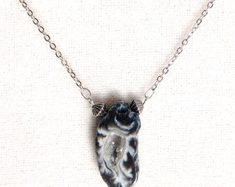 Geode Cross Section Pendant and Stainless Steel Necklace Chain