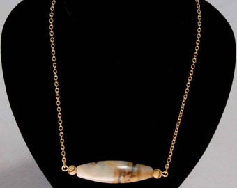 Agate and Jasper Pendant Necklace: Earth Tone Gemstone, Gold Plated Chain