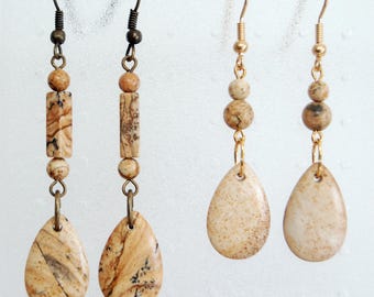 Picture Jasper Teardrop Dangle Earrings: Earth Tone Gemstone