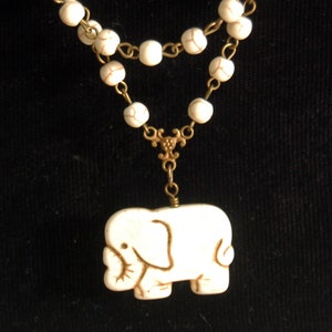 Magnesite Elephant and Beaded Chain Y Style Pendant Necklace and Earring Set or Your Choice of Components Necklace Only