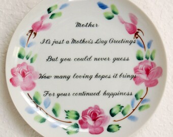 Mother's Day Poem, Floral Plate With Hanger, Small Ceramic Collectible Plate