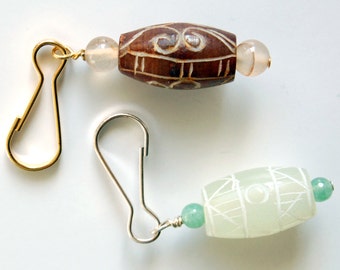 Carved Jade Zipper Pull - Choose Your Color, Jade Purse or Backpack Charm, Green or Brown Jade Gift Under 10