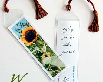 Small Sunflower Bookmark with Tassel Set of 3, Mini Photographic Flower Art Bookmark, Illustrated Nature Floral Bookmark