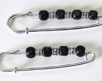 Black and Silver Gathering Pin Pair - Your Choice, Sleeve Pin, Scarf Pin, 2 inch Pair of Gathering Pins, Sleeve Bling Accessory