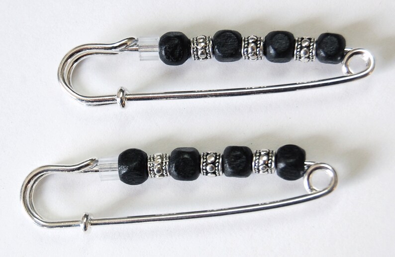 Black and Silver Gathering Pin Pair Your Choice, Sleeve Pin, Scarf Pin, 2 inch Pair of Gathering Pins, Sleeve Bling Accessory 4 black beads