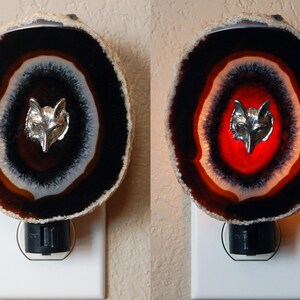Agate Slice with Nature Charm Nightlight, Geode Wolf Night Light Plug In