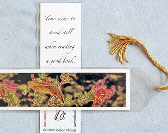 Large Dragonfly, Bird or Flower Bookmarks - Set of 3 Your Choice, Photographic Art Nature Bookmarks in Vinyl Sleeves with Tassels