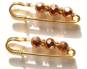Copper Colored and Golden Gathering Pin Pair, Sleeve Pin, Scarf Pin, Sleeve Bling, Bodice Pin