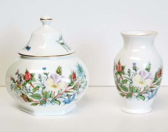 Aynsley Wild Tudor Pattern Lidded Jar And Bud Vase Bone China Etsy