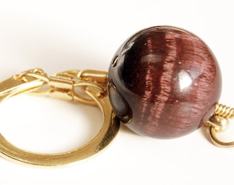 Brown, Blue or Red Tiger's Eye Keychain, Ox's Eye Rock Hound Gift