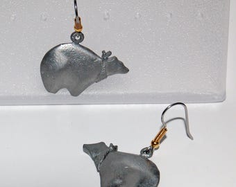 Vintage Southwestern Flair Bear Wearing a Bandana Earring Pair, Zuni Style Bear Dangle Earrings