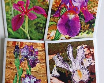 Spring Flower Blank Note Cards - Purple Iris Series (Dutch Iris, Bearded Iris, Water Iris), Nature Greeting Cards, Gardener Gift,