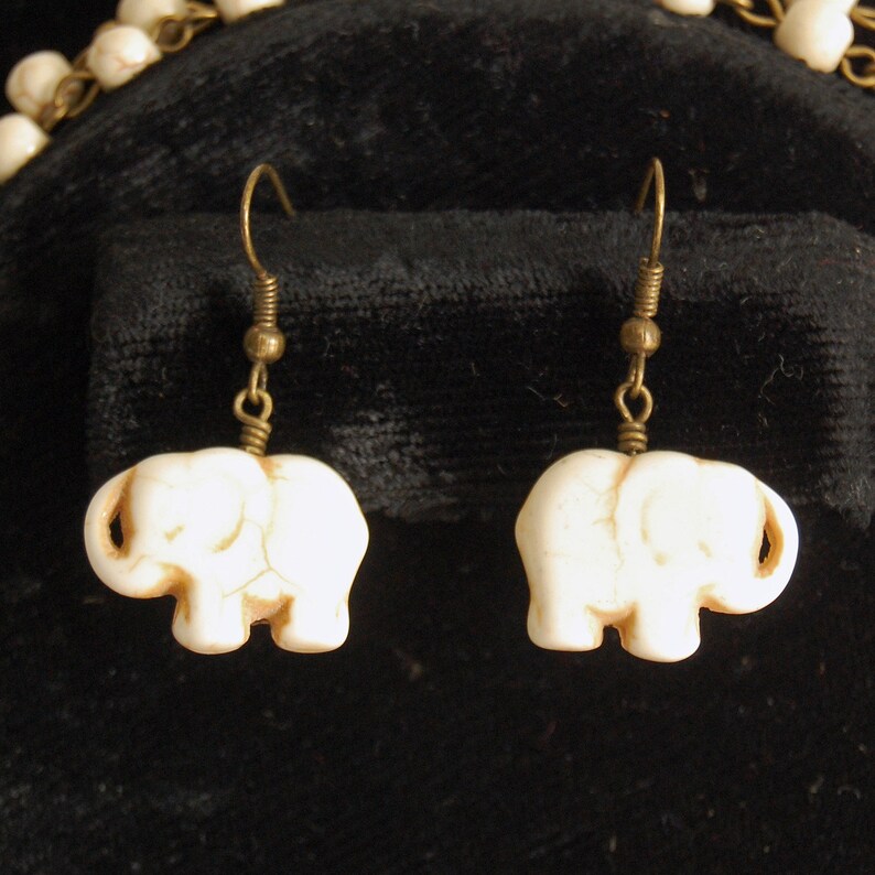 Magnesite Elephant and Beaded Chain Y Style Pendant Necklace and Earring Set or Your Choice of Components Earrings Only
