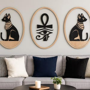Egyptian 3D laser cut files, eye of Horus and the pharaonic cat wall art laser file layered design DXF Pharaonic Decor for CNC & Glowforge