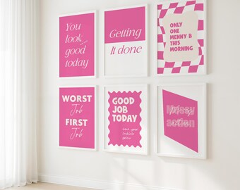 Set of 20 Pink Wall Art Office Decor for Women Desk Aesthetic | Classic and Original Quotes | Fun Cubicle Decor