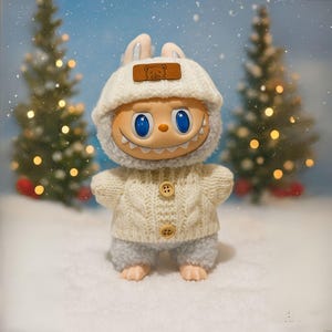 Labubu White Knit Jumper Sweater Set Hat