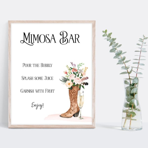 Mimosa Bar Sign 8x10", pink floral, Blush Pink Cowboy Boots, Western, Rustic, Cowgirl,  | diy EDITABLE PRINTABLE TEMPLATE 191