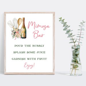 Kitchen Theme Mimosa Bar Sign 8x10&quot;, pink floral, Stock the Kitchen Bridal Shower theme, Whisked Away | diy EDITABLE PRINTABLE TEMPLATE 169