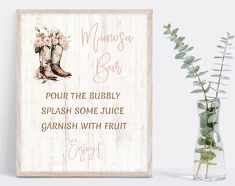Cowboy Boots Mimosa Bar Sign 8x10", matches Pink Cowboy Boots invitation, rustic western country cowgirl, Texas, farm, boho | TEMPLATE 220