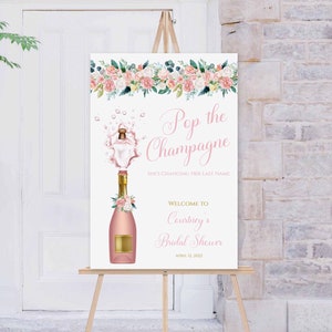 Pink Floral Bridal Shower Welcome Sign, Champagne Bridal Shower, Wedding Shower | PRINTABLE EDITABLE TEMPLATE | 112