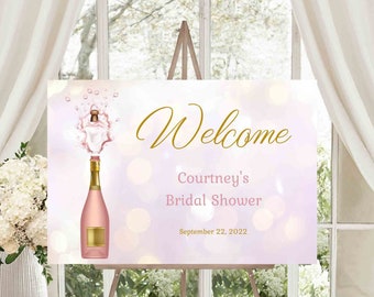 Pop the Champagne Bridal Shower Welcome Sign, Champagne theme Wedding Shower, rose gold | PRINTABLE EDITABLE TEMPLATE | 117