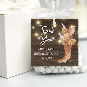 Western Bridal Shower Favor Tag, Wedding Shower Favor Tag matches Cowboy Boots Boho Pampas Grass invite, rustic | EDITABLE TEMPLATE 203