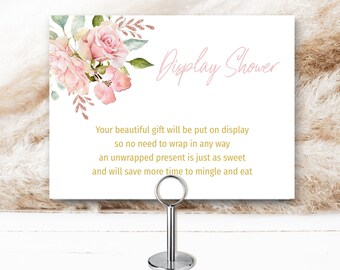 Pink Floral Display Shower insert card, bridal shower insert, baby shower insert, matches petals and proseco invite | PRINTABLE TEMPLATE 136