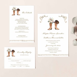 Blush Cowboy Boot Wedding Invitation Suite, Rustic Wedding Invitation, Country Wedding, Western Wedding Invite Set, pink ALYSSA TEMPLATE 171