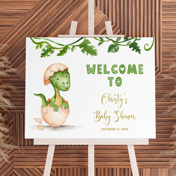 Dinosaur Baby Shower Welcome Sign, Hatching Soon 18x24" |  digital PRINTABLE EDITABLE TEMPLATE 154