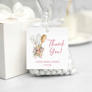 Kitchen Theme Square Favor Tag, Stock the Kitchen, Whisked Away, Square Favor Tag, pink flowers floral | DOWNLOAD TEMPLATE 169