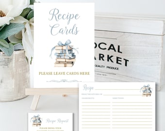 Bridal Shower Recipe Card and sign, Blue Book Themed, recipe request insert card, matches next chapter love story invitation | TEMPLATE 376