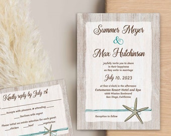 Starfish Wedding Invitation, Destination Beach Wedding theme, Starfish Invite, Ocean, Sea, Seashell | Printable Digital TEMPLATE 111