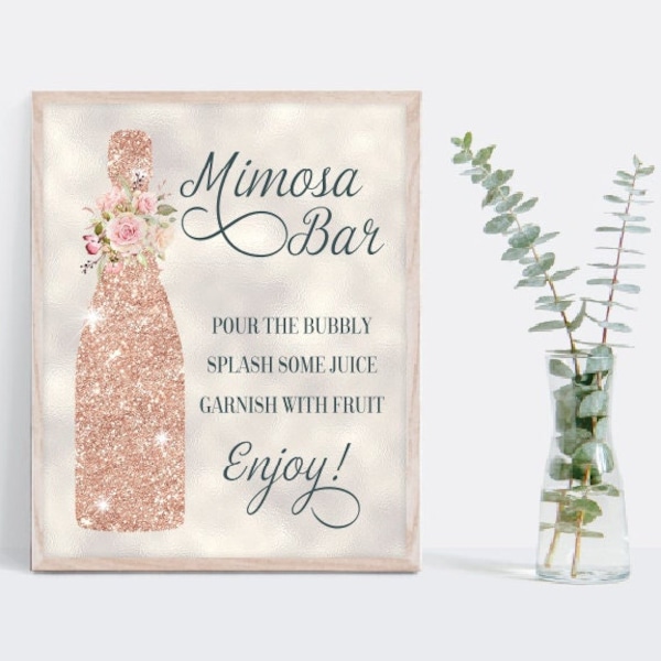 Champagne Mimosa Bar Sign 8x10", rose gold faux glitter | INSTANT DOWNLOAD printable #114