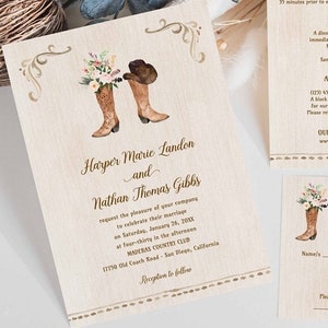 Blush Floral Cowboy Boots Wedding Invitation | Rustic Wedding Invite, Country Wedding, Western Wedding Invite| Printable Template HARPER 172