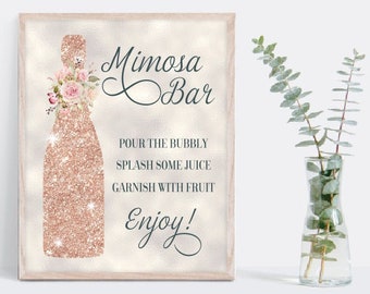 Champagne Mimosa Bar Sign 8x10", rose gold faux glitter | INSTANT DOWNLOAD printable #114
