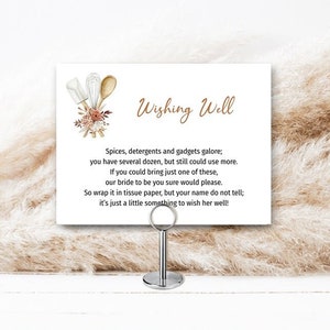 Kitchen Theme insert card, Display Shower, Wishing Well, stock the kitchen bridal shower, matches Whisked Away invitation | TEMPLATE 305