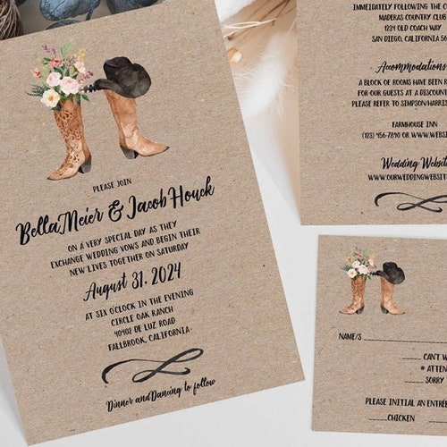 Country Western Wedding Invitation Template Boots Wedding - Etsy