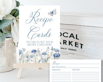 Bridal Shower Recipe Card and sign matches Something Blue Butterfly invitation, spring, summer, butterflies, wildflowers | TEMPLATE 301