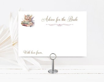 Advice for the Bride to Be card, bridal shower game, book advice card, matches book themed love story library invite  PRINTABLE TEMPLATE 231