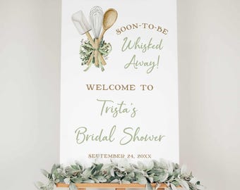 Whisked Away Bridal Shower Welcome Sign Poster, greenery Stock the Kitchen baking bridal shower theme, TEMPLATE 613