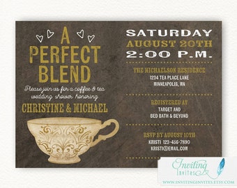 Coffee and Tea Bridal Wedding Couples Shower | A Perfect Blend or Love is Brewing | teacup rustic vintage | Printed or Digital