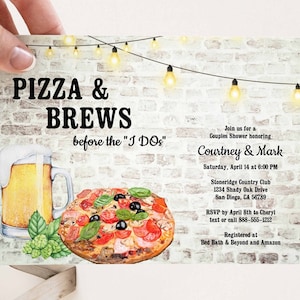 Pizza and brews before I dos invite Couples Shower Invitation, wedding Shower Invite, Beer Brick Brewery | Digital EDITABLE TEMPLATE 160