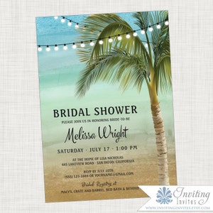 Beach Bridal Shower Invitation, Beach, Palm Tree, Tropical, Lights, Ocean, Wedding Shower