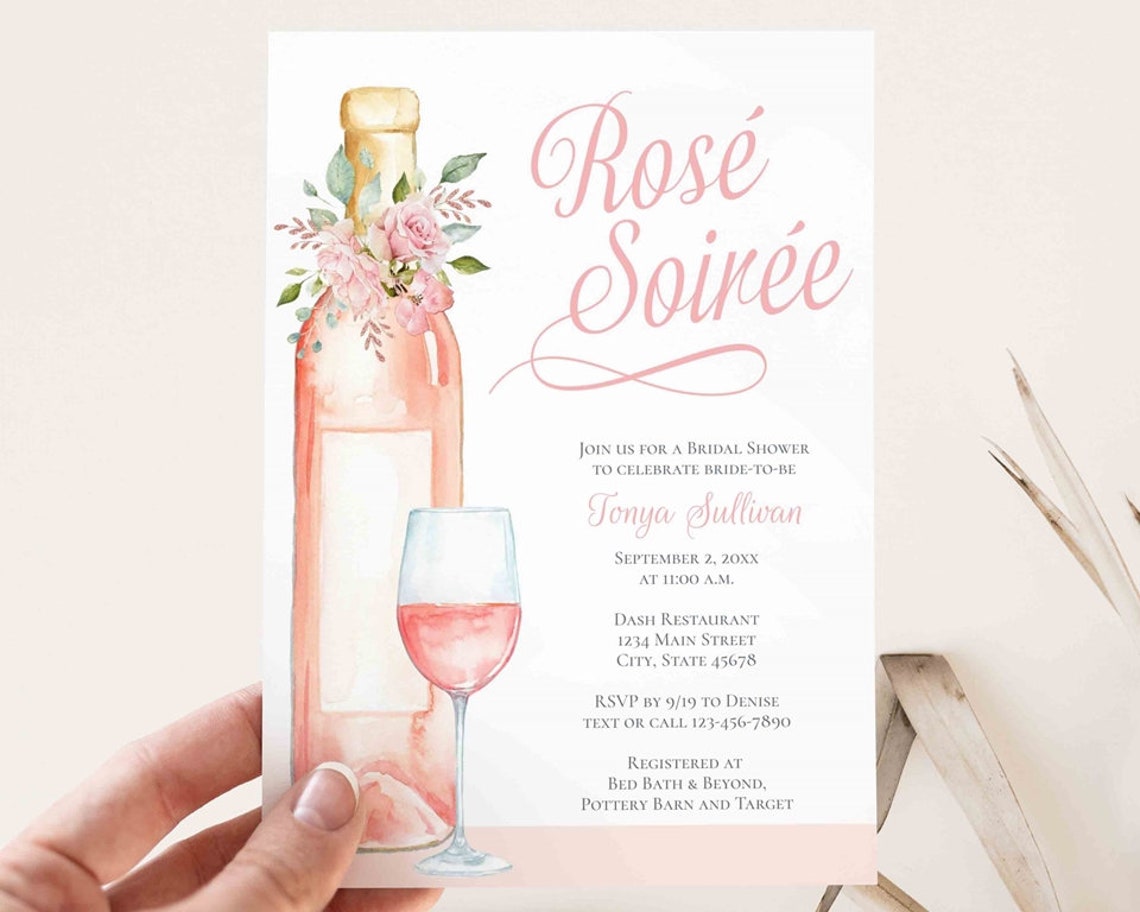 Rose Soiree Bridal Shower Invitation Wine theme Bridal image 1