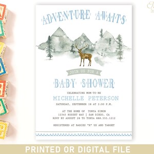 Rustic Mountain Baby Shower Invitation, Baby Boy Shower Invite ...