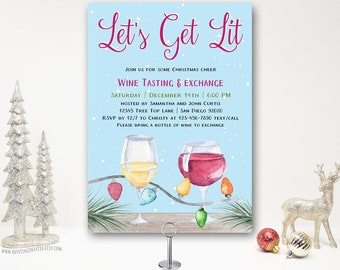 Christmas Cocktail Party Invitation, Holiday Party Invite, Christmas Cheer, Champagne, Wine, drinks, company, elegant | Printable OR Printed