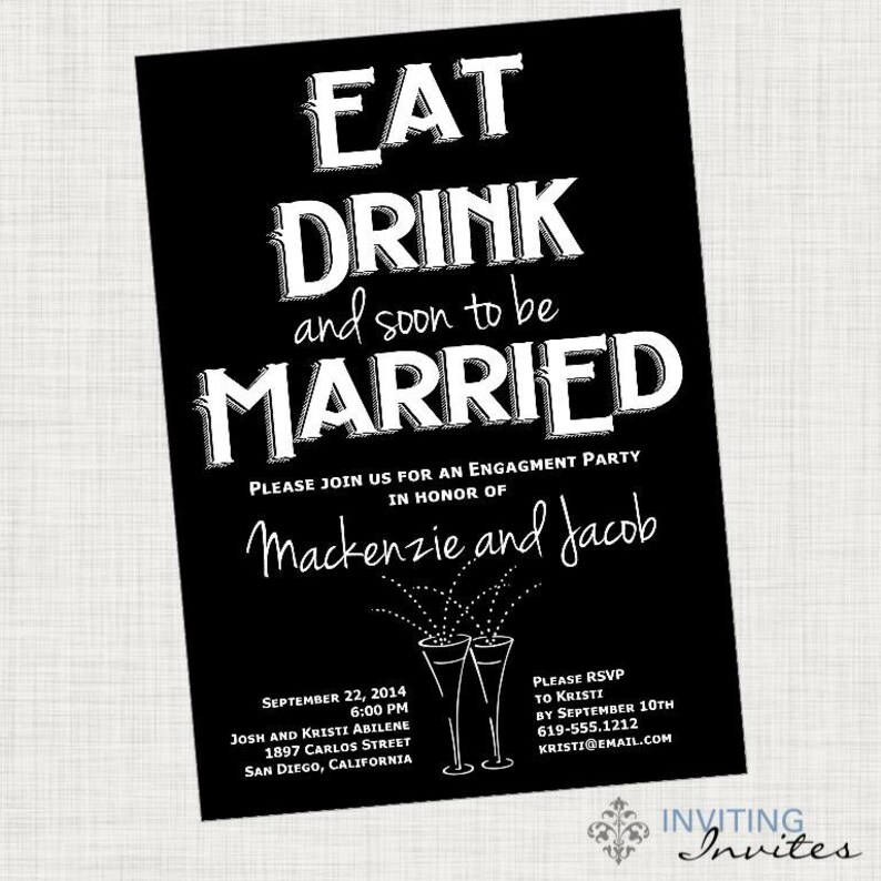 Eat Drink Be Married Invitation Engagement Party Rehearsal Etsy