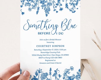 Something Blue Before I Do Bridal Shower Invitation TEMPLATE, Blue Floral Invite, Wildflower Shower, Printable Editable Wedding DOWNLOAD 361