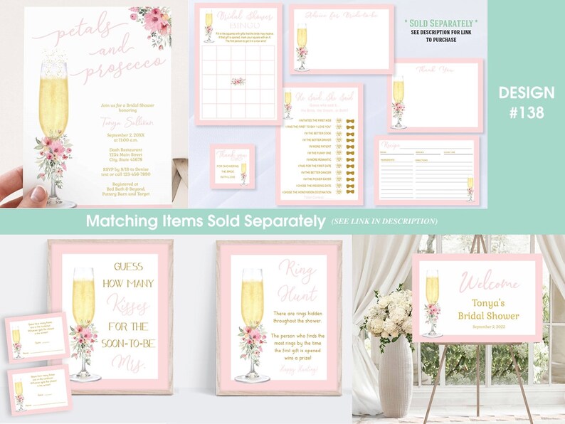 Pink Floral Bridal Shower Menu, Wedding Menu, Champagne Brunch Menu, Petals and Prosecco Bridal Shower PRINTABLE EDITABLE TEMPLATE 138 image 5