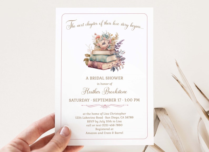 Book Themed Bridal Shower Invitation, Next Chapter, Love Story Bridal Shower Invite, Once Upon a Time Shower, fairytale shower, TEMPLATE 231 image 1